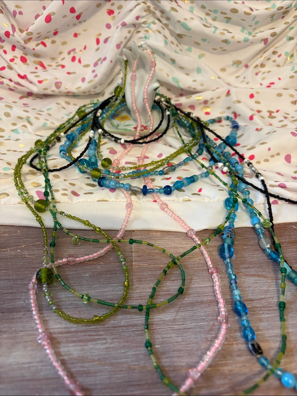 Woman’s Beaded Necklaces - Pink, Green, Blue, Black Lot of 5 necklaces
